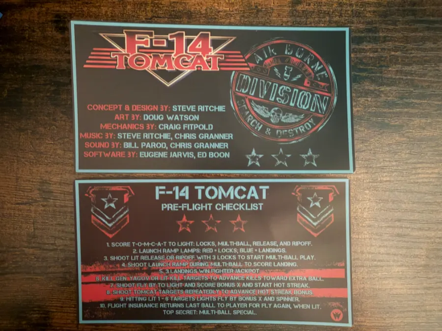Instruction Cards F-14 Tomcat, Rule Cards Sedcards Williams