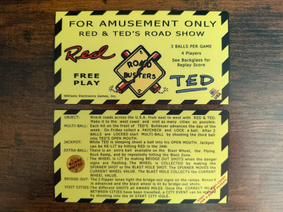 Instruction Cards Road Show, Rule Cards Sedcards Williams