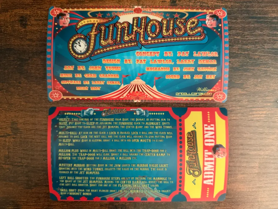 Instruction Cards Fun House, Rule Cards Sedcards Williams